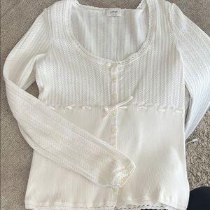 Aritzia Wilfred Ivory Button-Up Knit Sweater